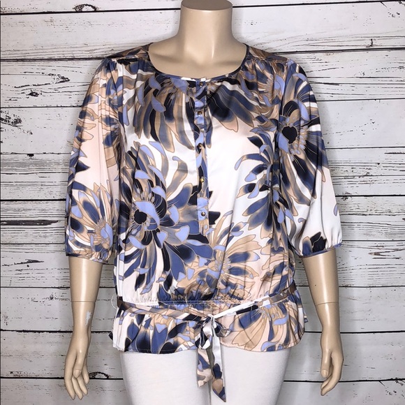 New York & Company Tops - New York & Company Size XL Floral Print Tie Waistline Henley Blouse Top